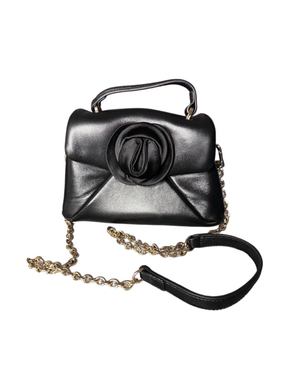 Ted Baker Black Leather Mini Top-Handle Bag with Rosette